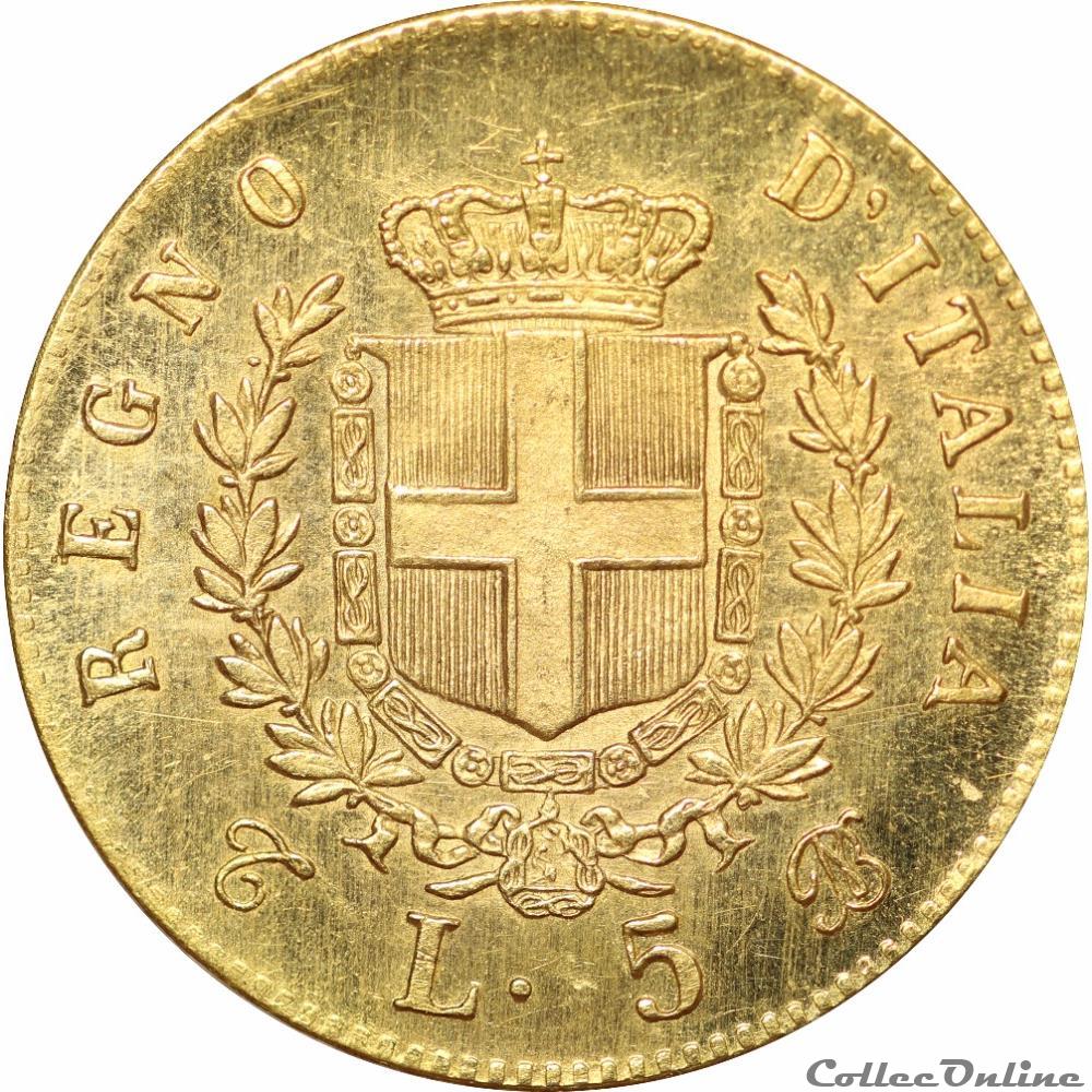 Italie - 05 Lire 1865 T (OR5F-061) monnaie monde italie 05 lire 1865 t or5f 061