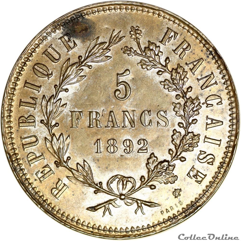 monnaies 5 francs ceres 1892