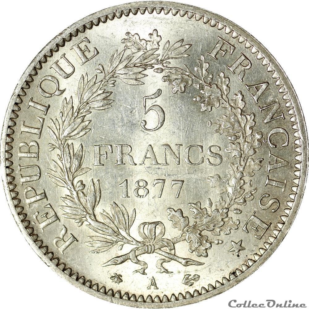 5 FRANCS HERCULE 1877 A _ AR5F-0027 3 monnaie france moderne 5 francs hercule 1877 a ar5f 0027
