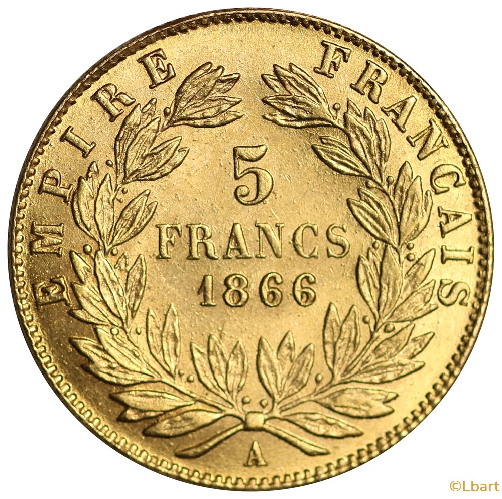 monnaies monde france 5 francs or 1866 a