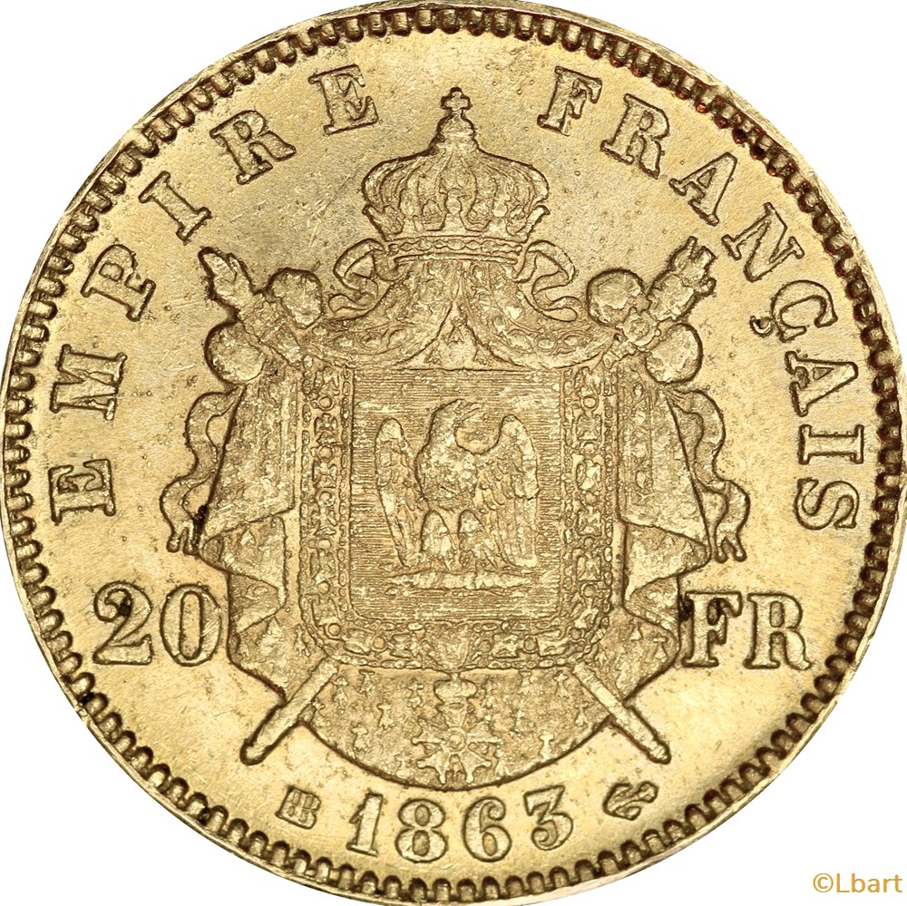 20 francs 1863 BB monnaies monde france 20 francs 1863 bb