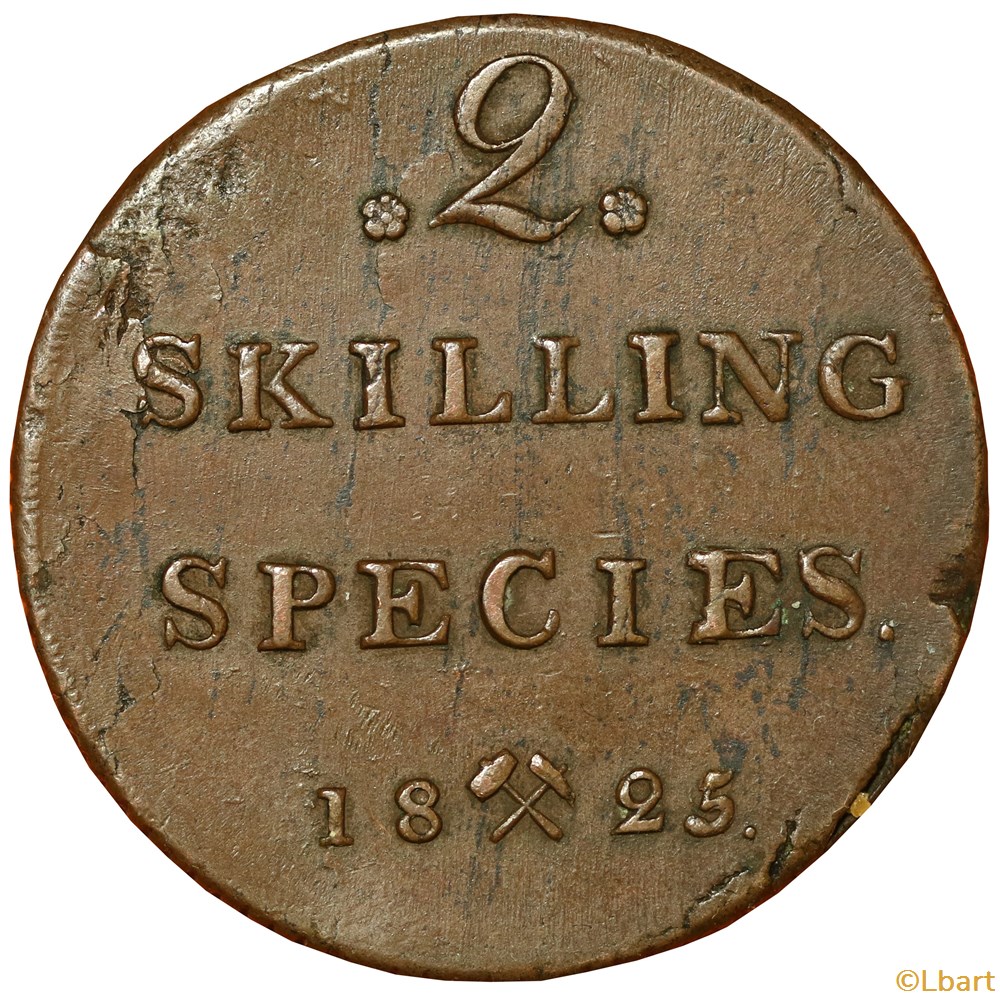NORVEGE 2 skilling species 1825 monnaies monde norvege 2 skilling species 1825