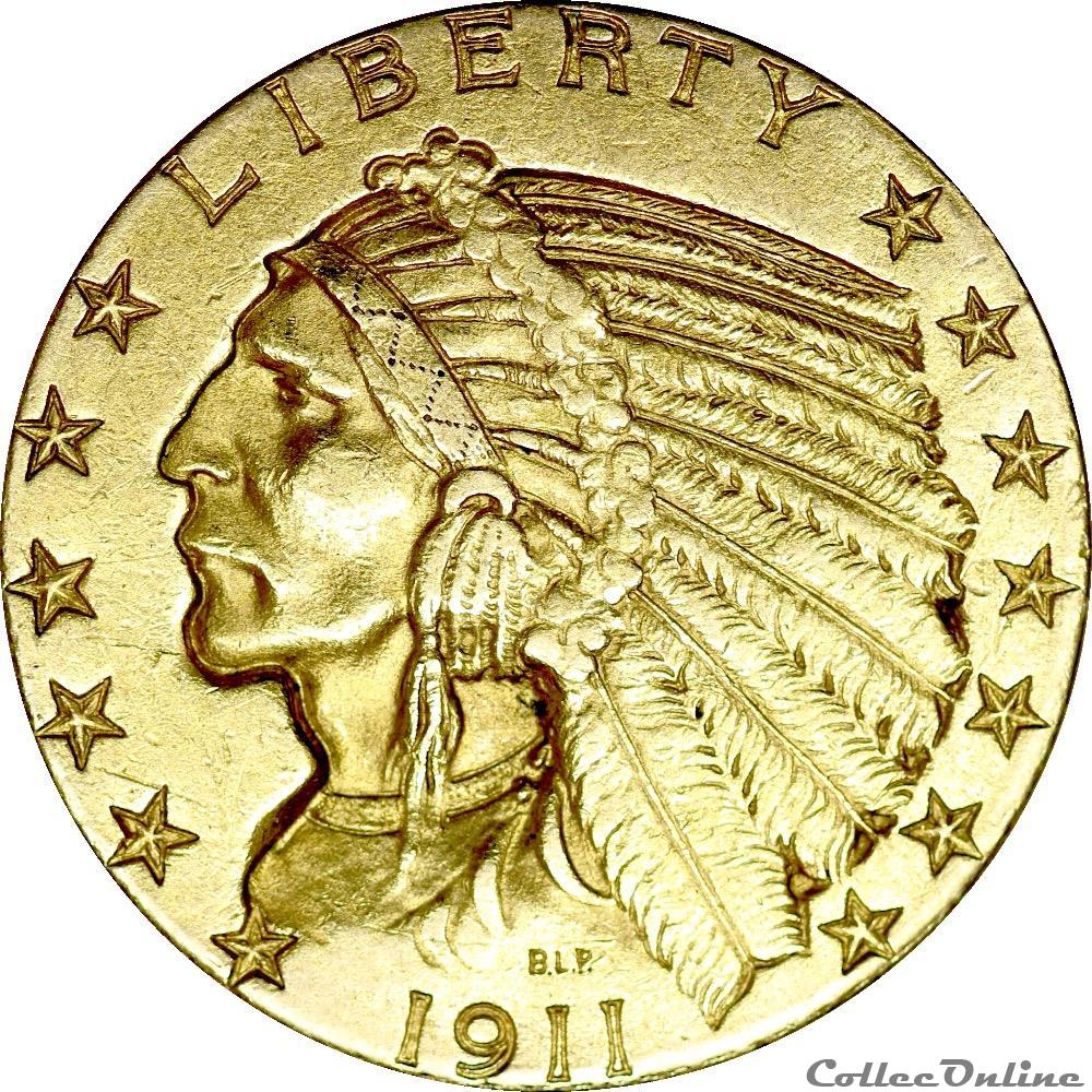 5 Dollar Indien 1911 (OR20F-018) monnaies monde etats unis 5 dollar indien 1911 or20f 018