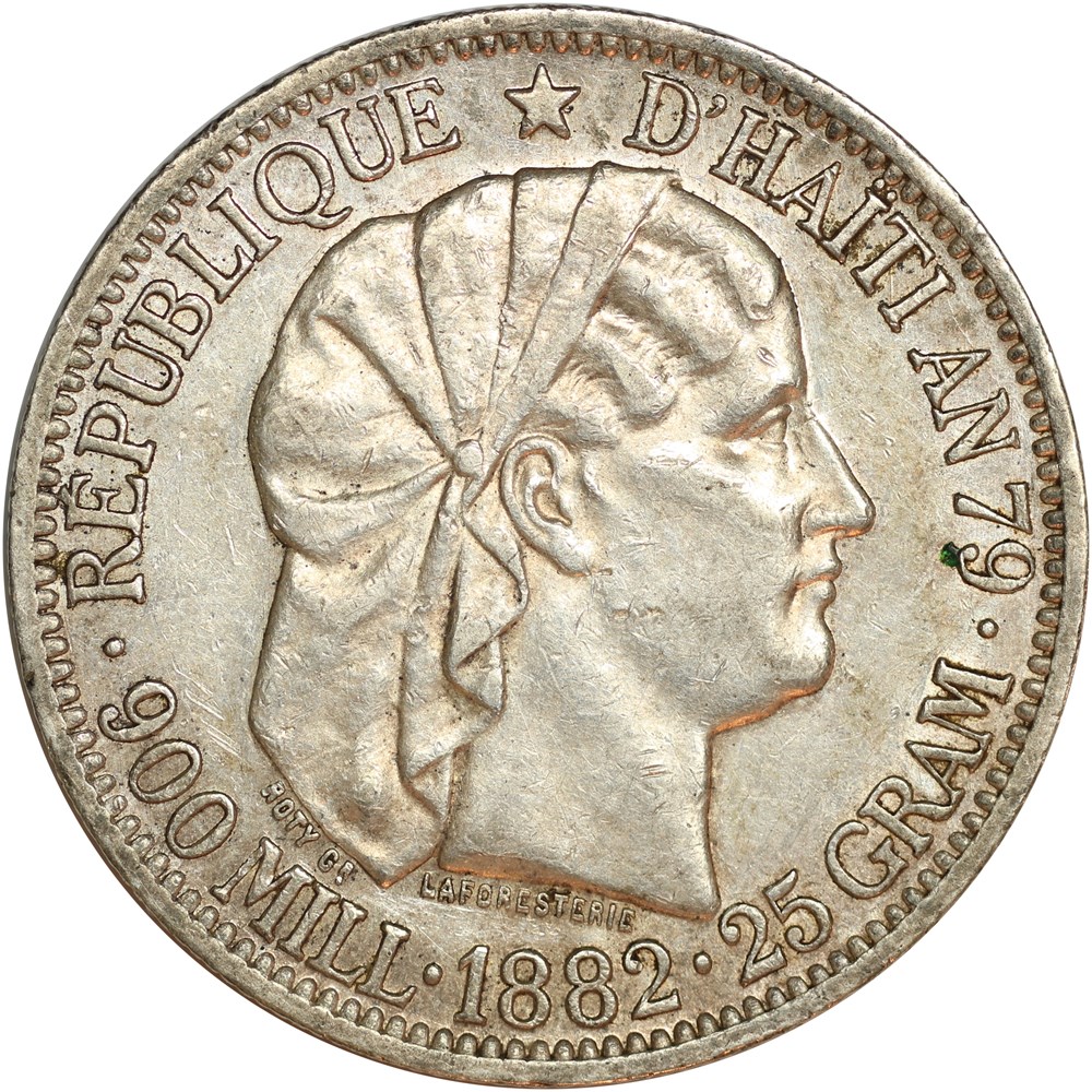 HAÏTI 1 Gourde “Liberté créole” de Roty 1882 Paris 2 monnaies monde haiti 1 gourde liberte creole de roty 1882 paris