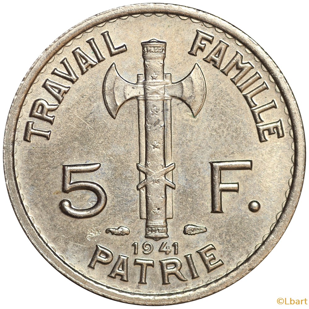 5 FRANCS PETAIN 1941 3 monnaies monde france 5 francs petain 1941