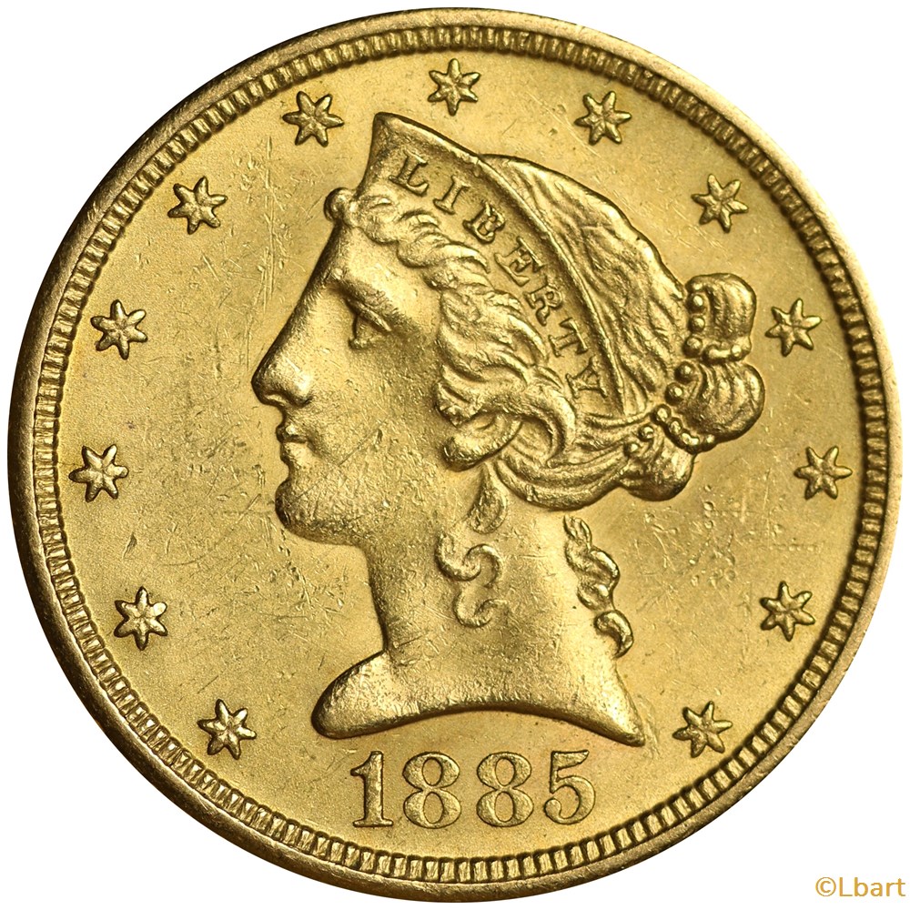 5 Dollar Liberty Head Eagle 1885 S monnaies monde etats unis 5 dollar liberty head eagle 1885 s