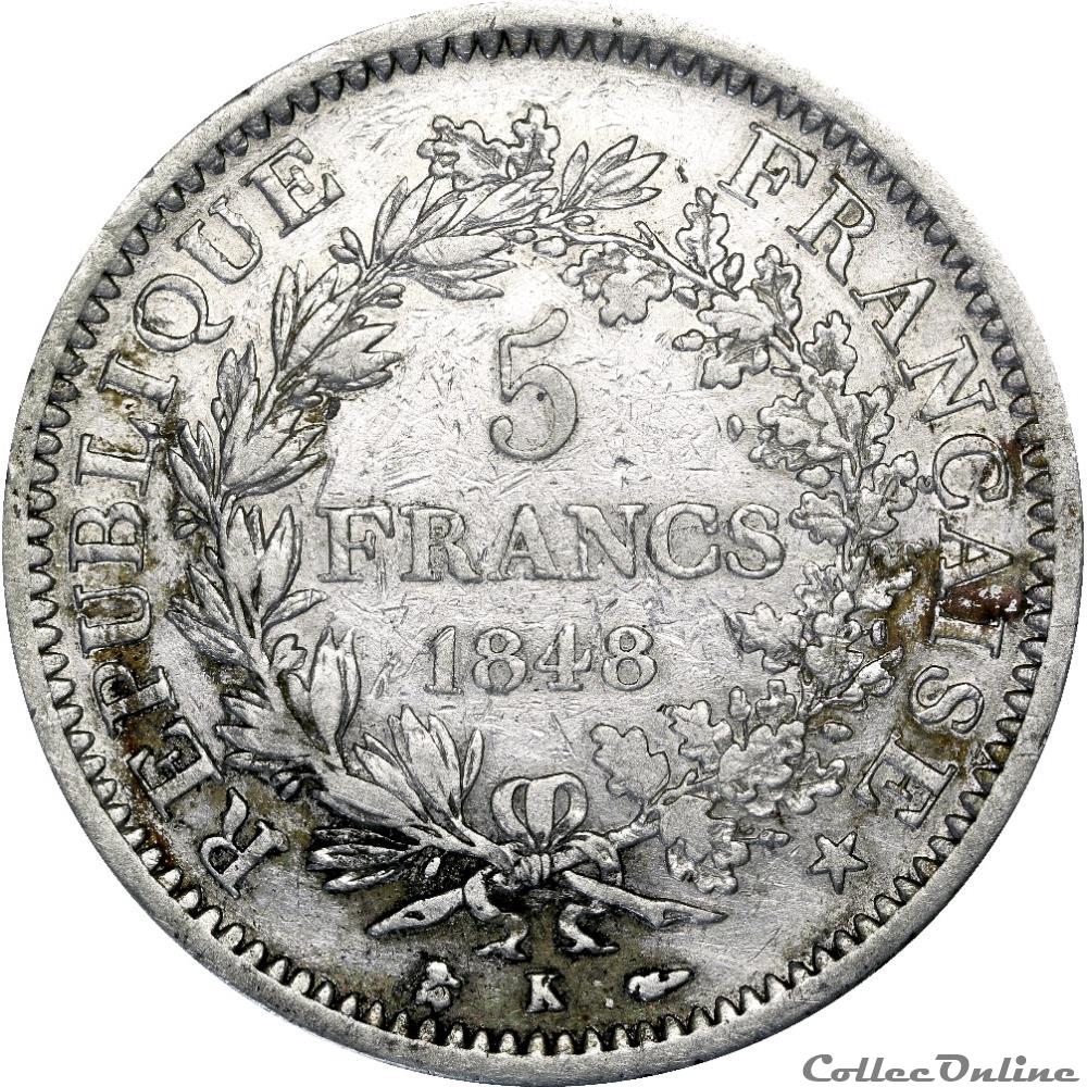 5 FRANCS HERCULE 1848 K _ AR5F-0009 monnaie france moderne 5 francs hercule 1848 k ar5f 0009