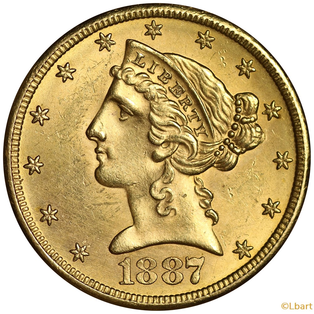 monnaies monde etats unis 5 dollar liberty head eagle 1887 s