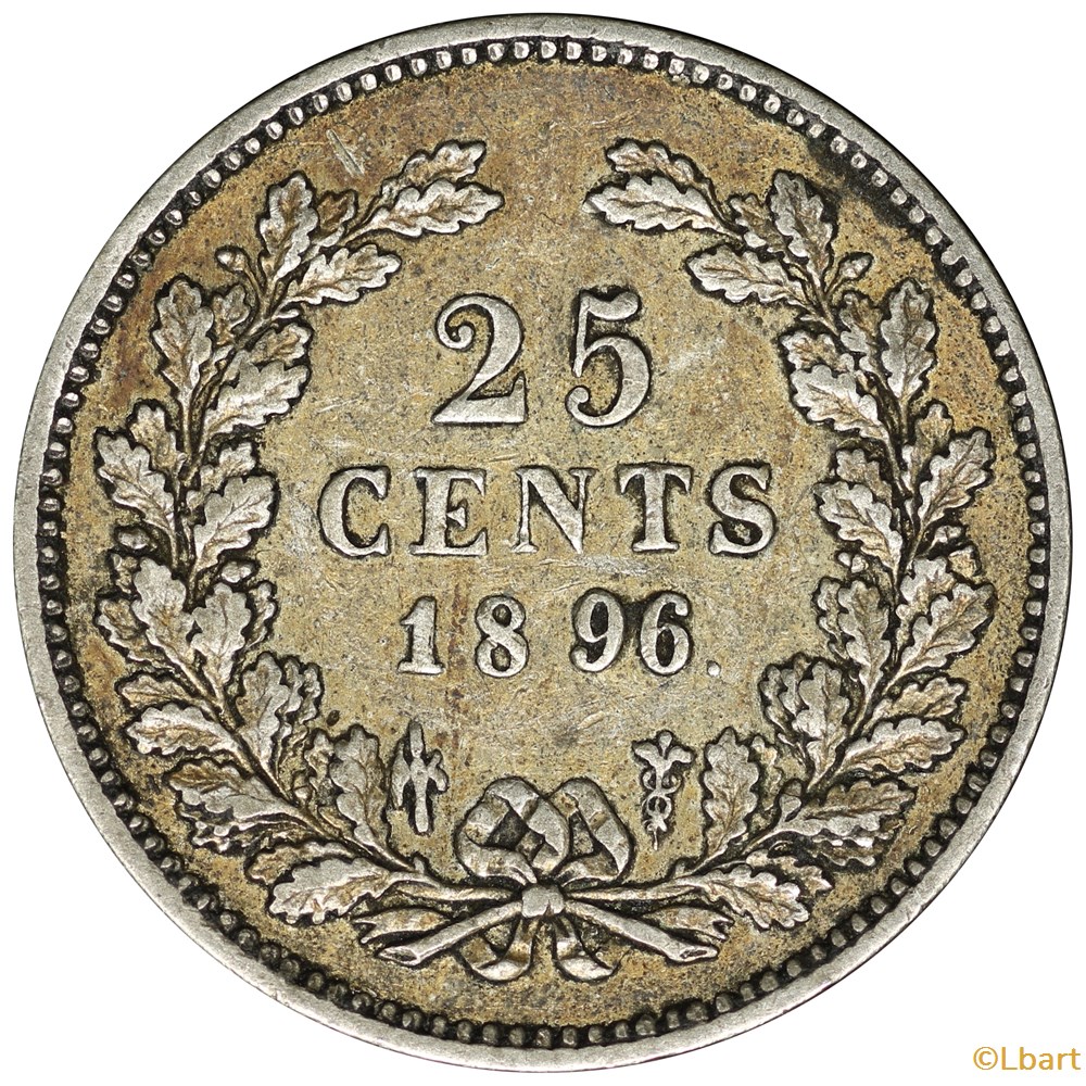 Pays-Bas _ 25 Cents 1896 monnaies monde pays bas 25 cents 1896