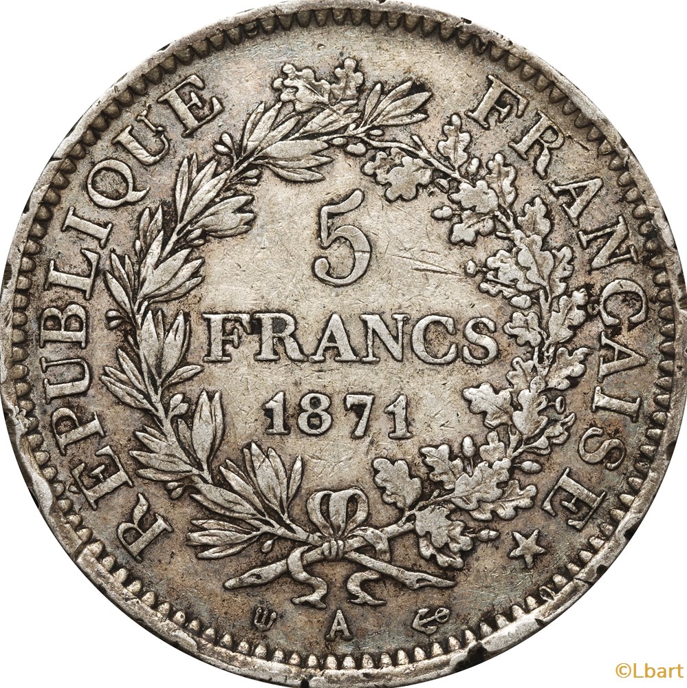5 FRANCS Camélia 1871 A _ AR5F-0015/B monnaies monde france 5 francs camelia 1871 a ar5f 0015 b