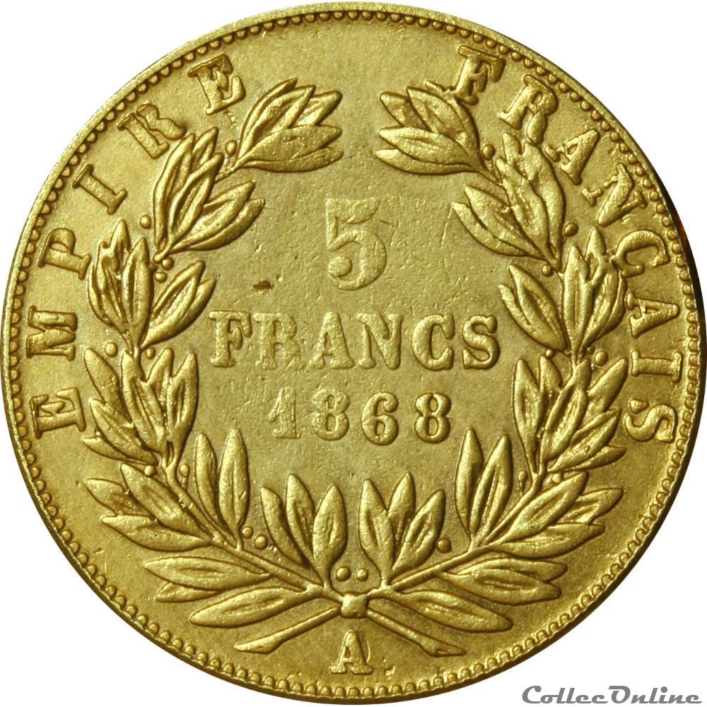 Faux -5 francs Or 1868 A (OR5F-054) monnaie france moderne faux 5 francs or 1868 a or5f 054