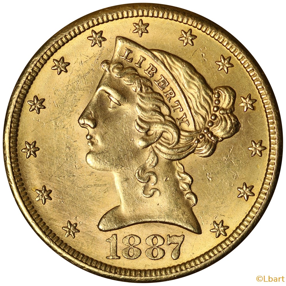 monnaies monde etats unis 5 dollar liberty head eagle 1887 s