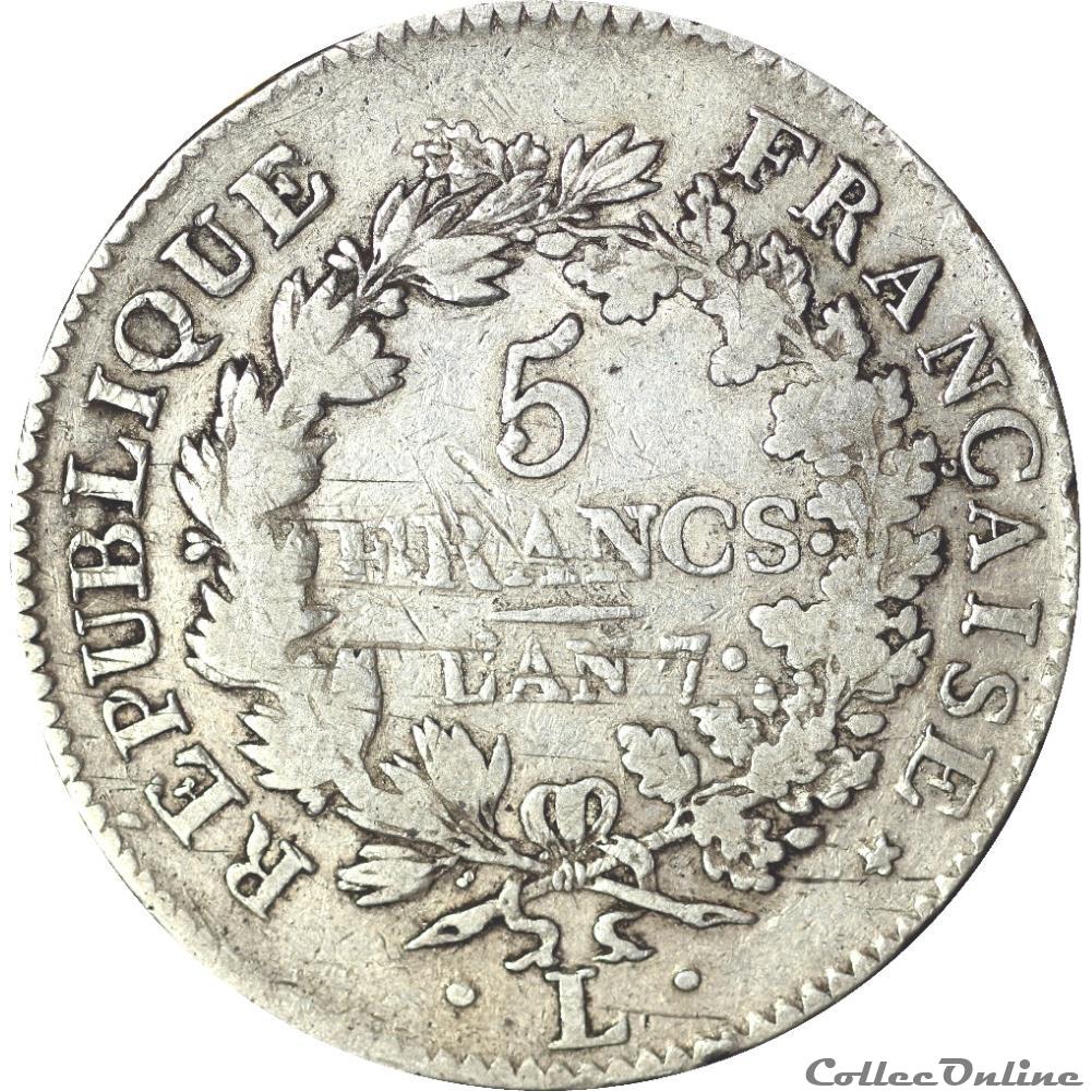 5 francs Union et Force L' AN7 - Bayonne - AR5F-0023 monnaies monde france 5 francs union et force an7 bayonne ar5f 0023