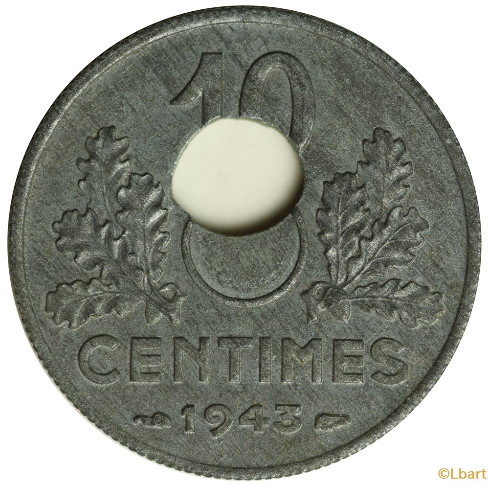 monnaies monde france 10 centimes 1943 trous decentre div 022