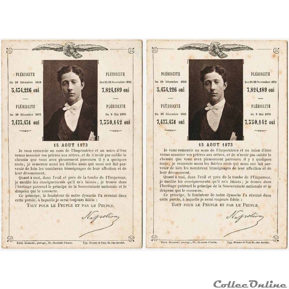Carton Plébiscite, 15 août 1873 - Prince Imperial vieux papier carton plebiscite 15 aout 1873 prince imperial