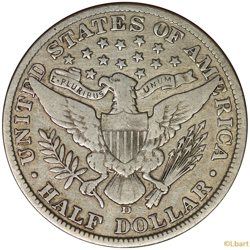 Half dollar Barber 1908 D monnaies monde etats unis half dollar barber 1908 d