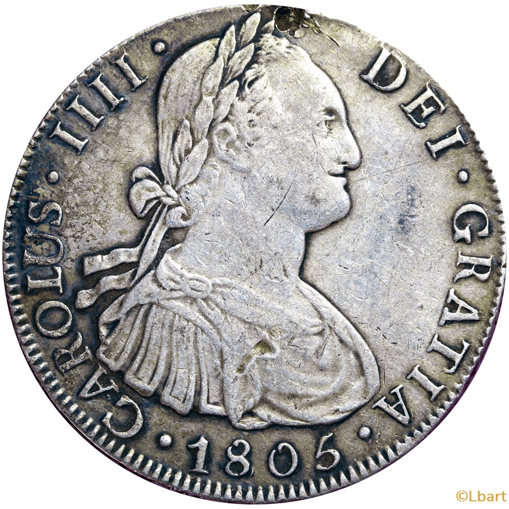 8R Charles IIII 1805 PJ Potosi. AR5F-0036 monnaies monde bolivie 8r charles iiii 1805 pj potosi ar5f 0036