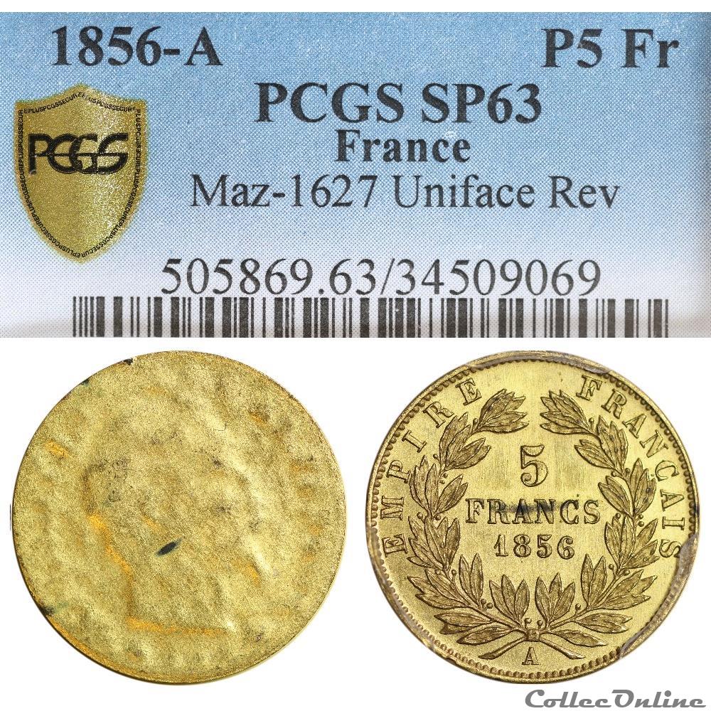 Essai Uniface de 5 francs or Napoléon III, tête nue, en Bronze doré 1856 Paris (1800) 3 monnaies monde france essai uniface de 5 francs or napoleon iii tete nue en bronze dore 1856 paris 1800