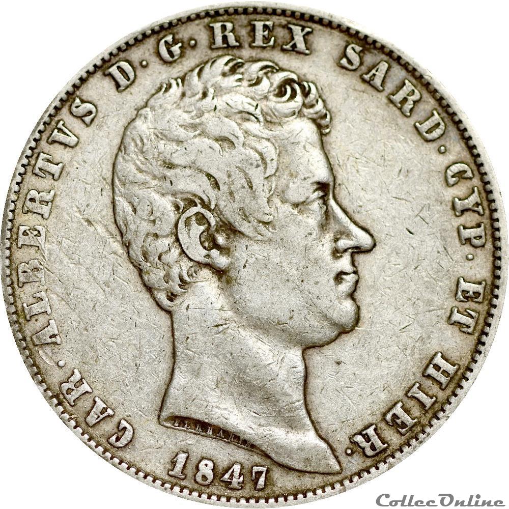 5 Lire 1847 Charles Albert SARDAIGNE Gênes - AR5F-0030 monnaies monde italie 5 lire 1847 charles albert sardaigne genes ar5f 0030