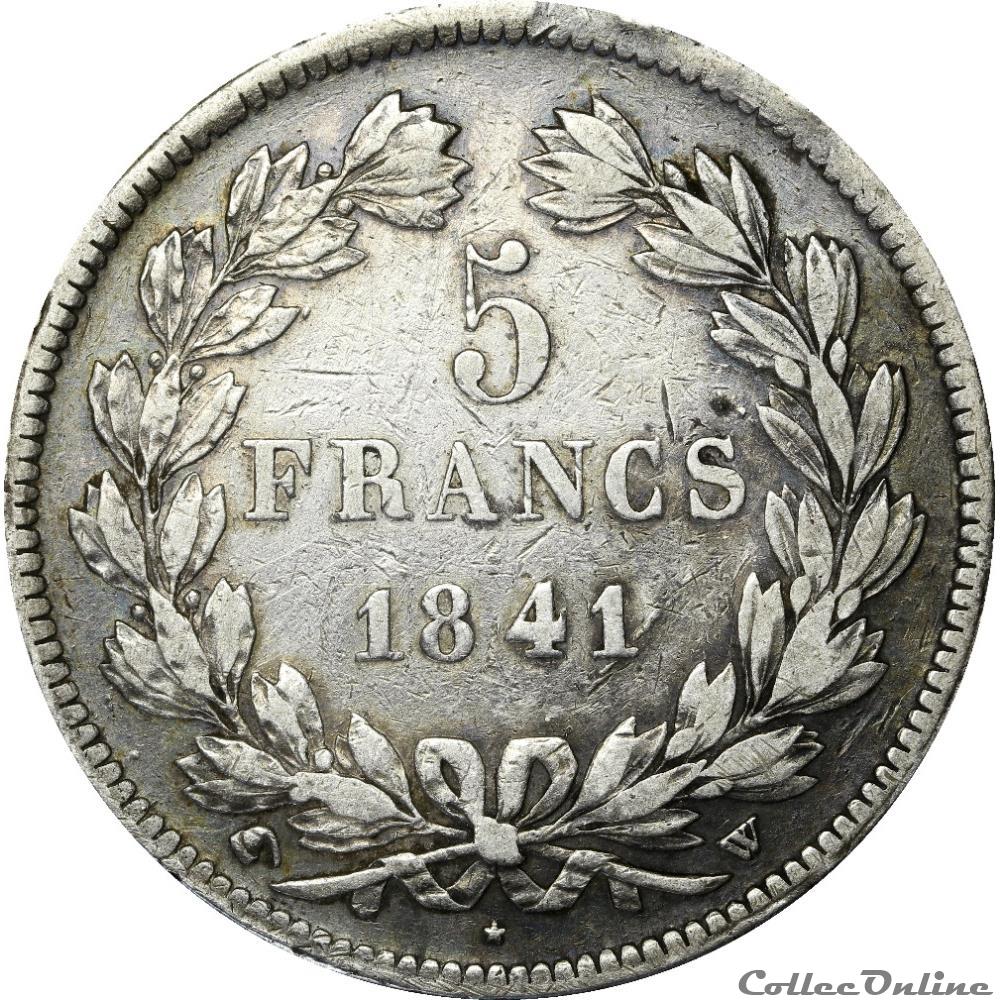 5 FRANCS Louis Philippe 1841 W _ AR5F-0004 monnaies monde france 5 francs louis philippe 1841 w ar5f 0004