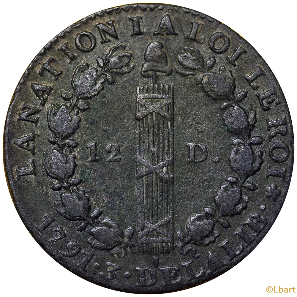 monnaies monde france 12 deniers 1792 a louis xvi