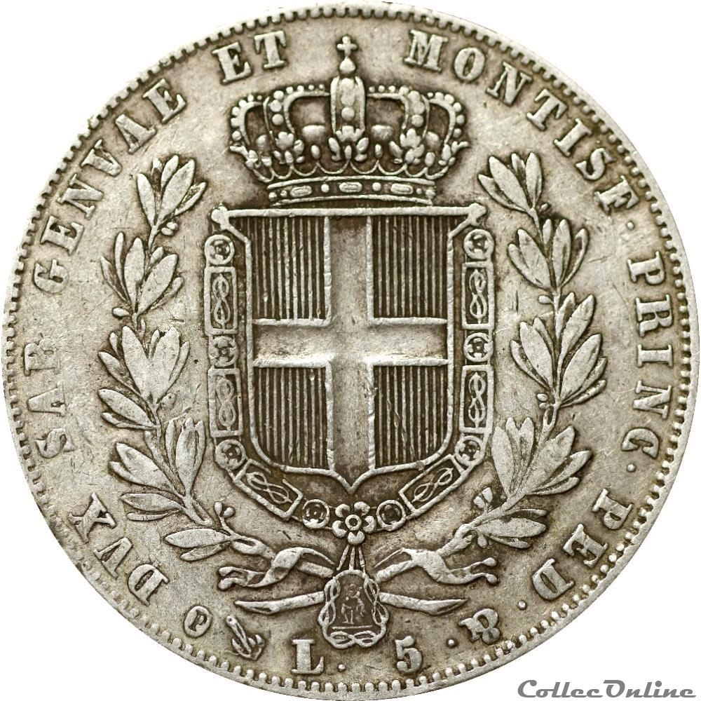 5 Lire 1847 Charles Albert SARDAIGNE Gênes - AR5F-0030 monnaies monde italie 5 lire 1847 charles albert sardaigne genes ar5f 0030