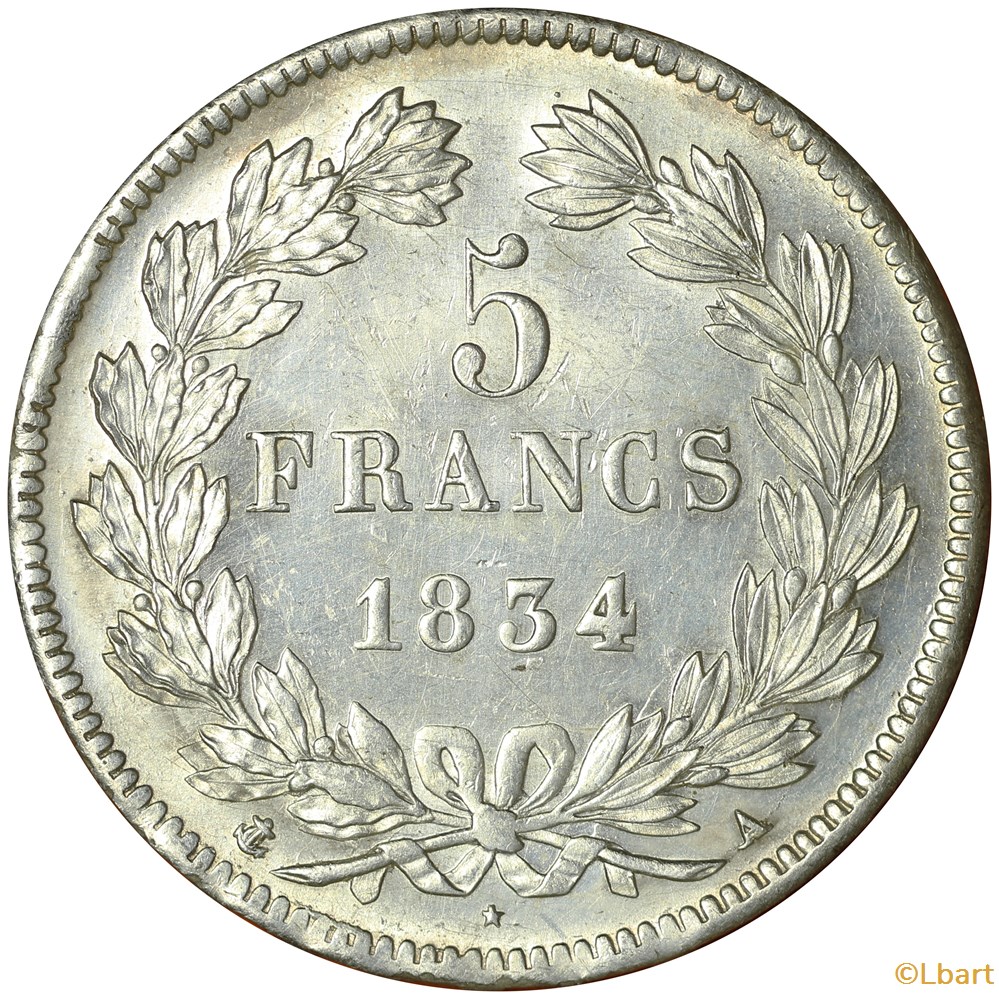 5 FRANCS Louis Philippe 1834 A 4 monnaies monde france 5 francs louis philippe 1834 a