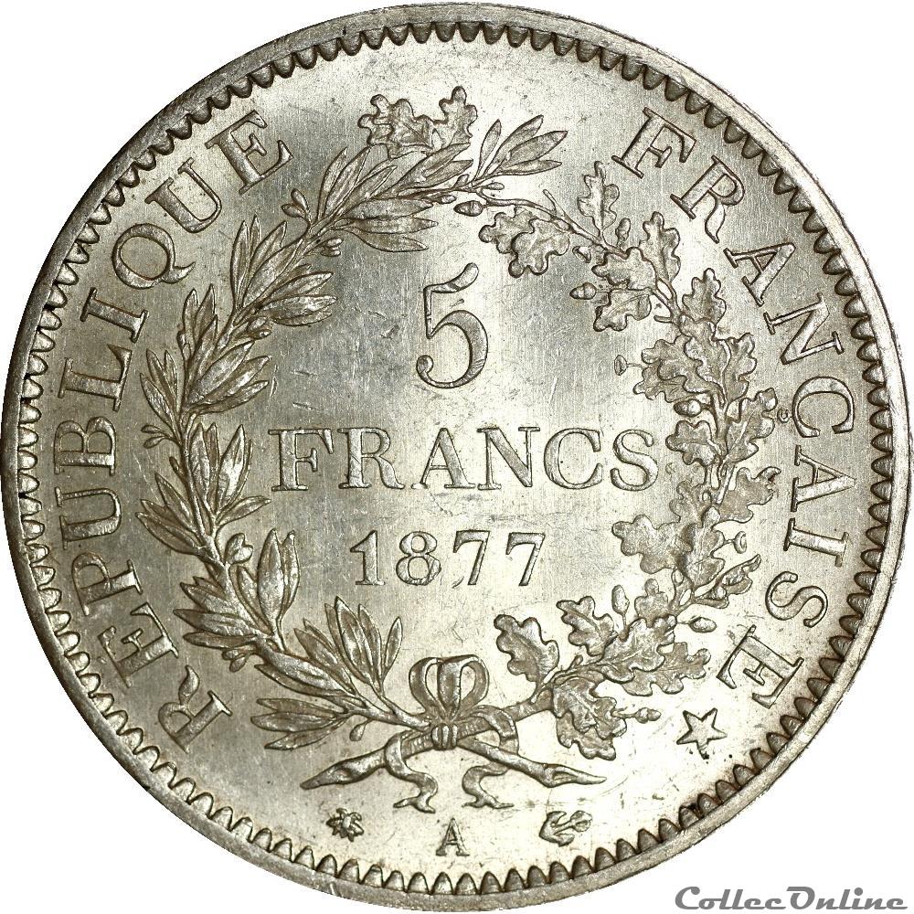 5 FRANCS HERCULE 1877 A _ AR5F-0027 2 monnaie france moderne 5 francs hercule 1877 a ar5f 0027