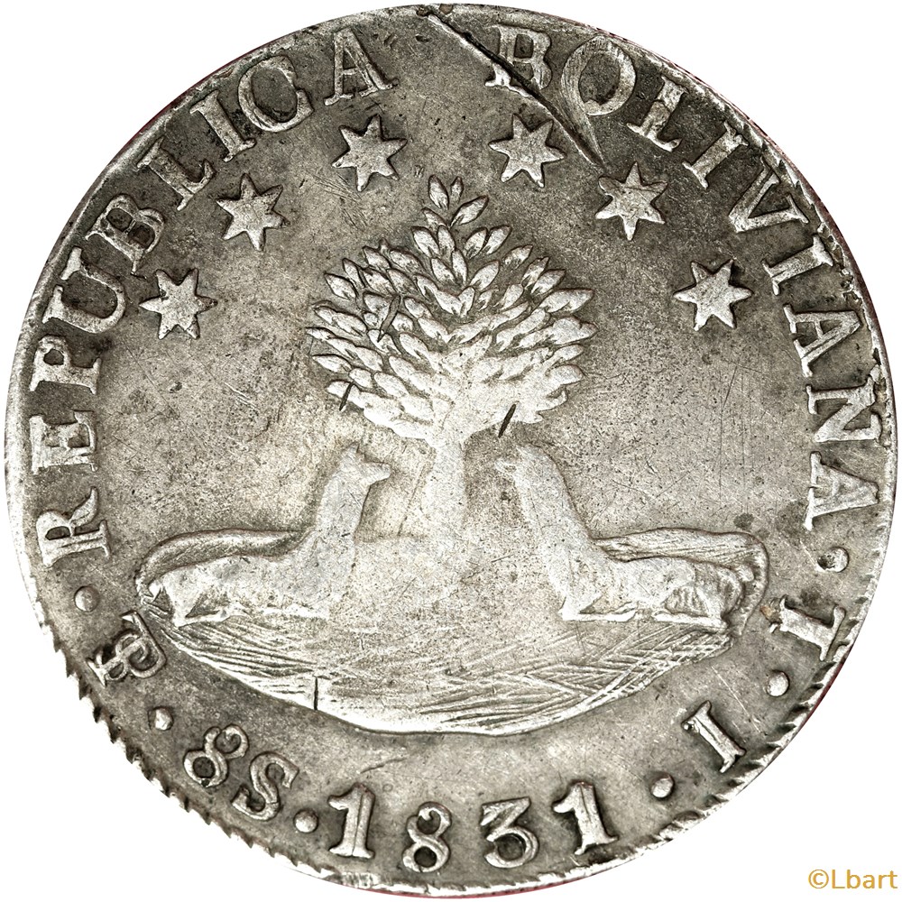 8 SOLS 1831 Bolivie République "Bolivard". AR5F-0039 monnaies monde 8 sols 1831 bolivie republique bolivard ar5f 0039