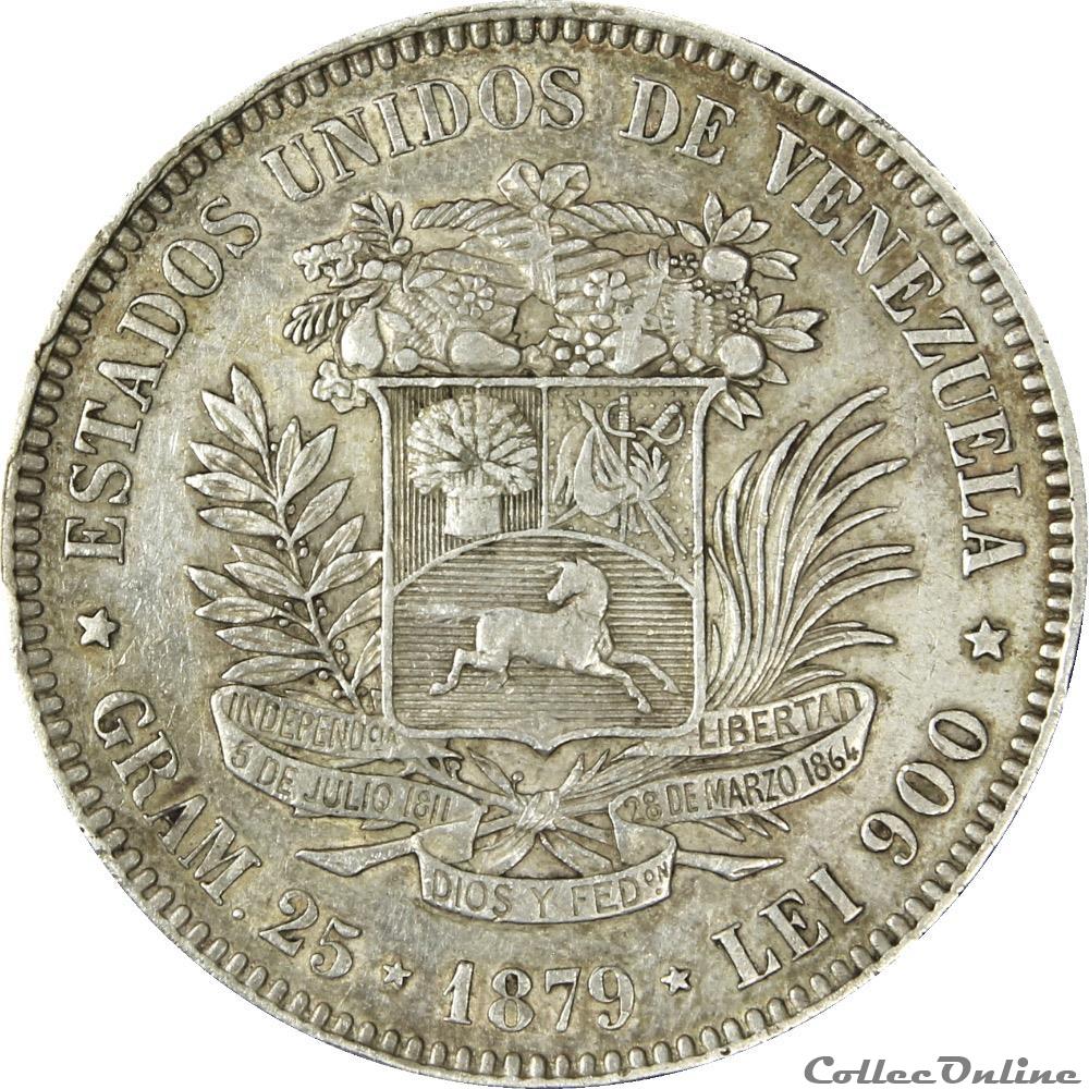 5 BOLIVAR 1879 _ AR5F-0014 monnaies monde france 5 bolivar 1879 ar5f 0014