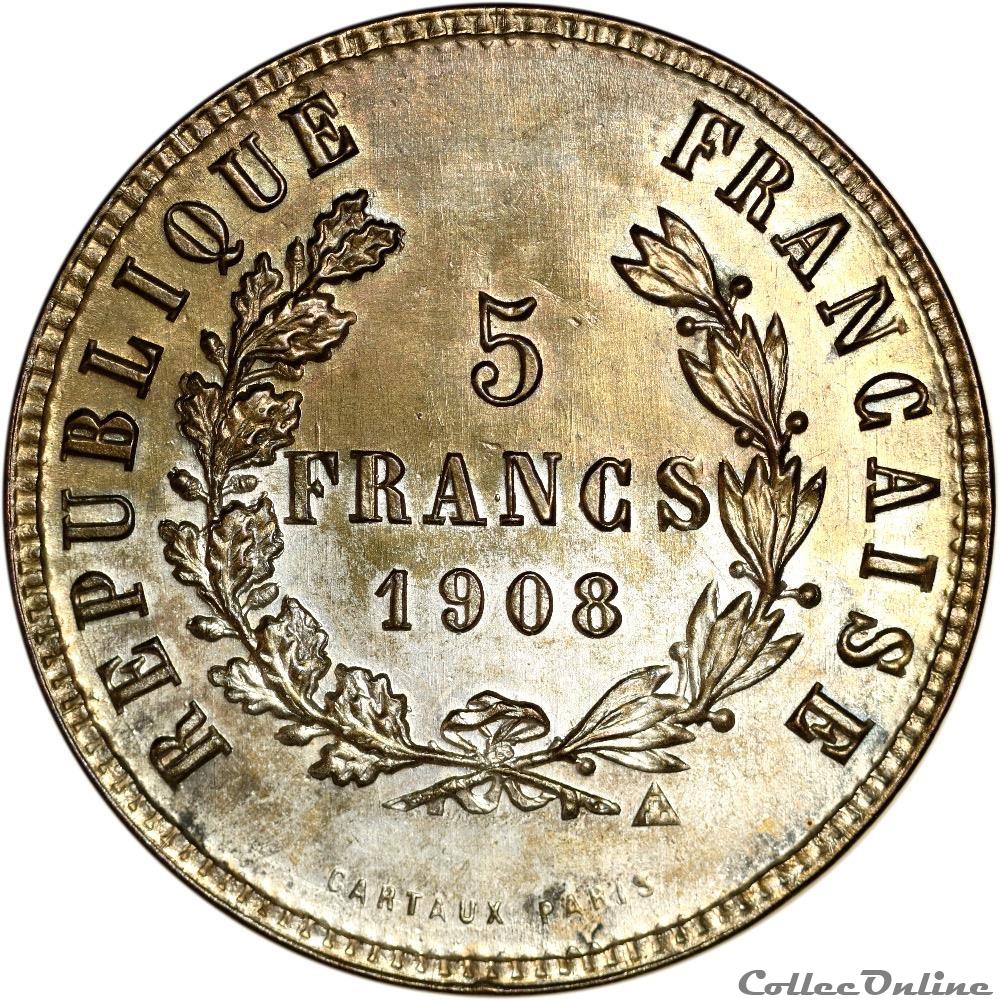 5 Francs Hercule 1908 monnaies 5 francs hercule 1908