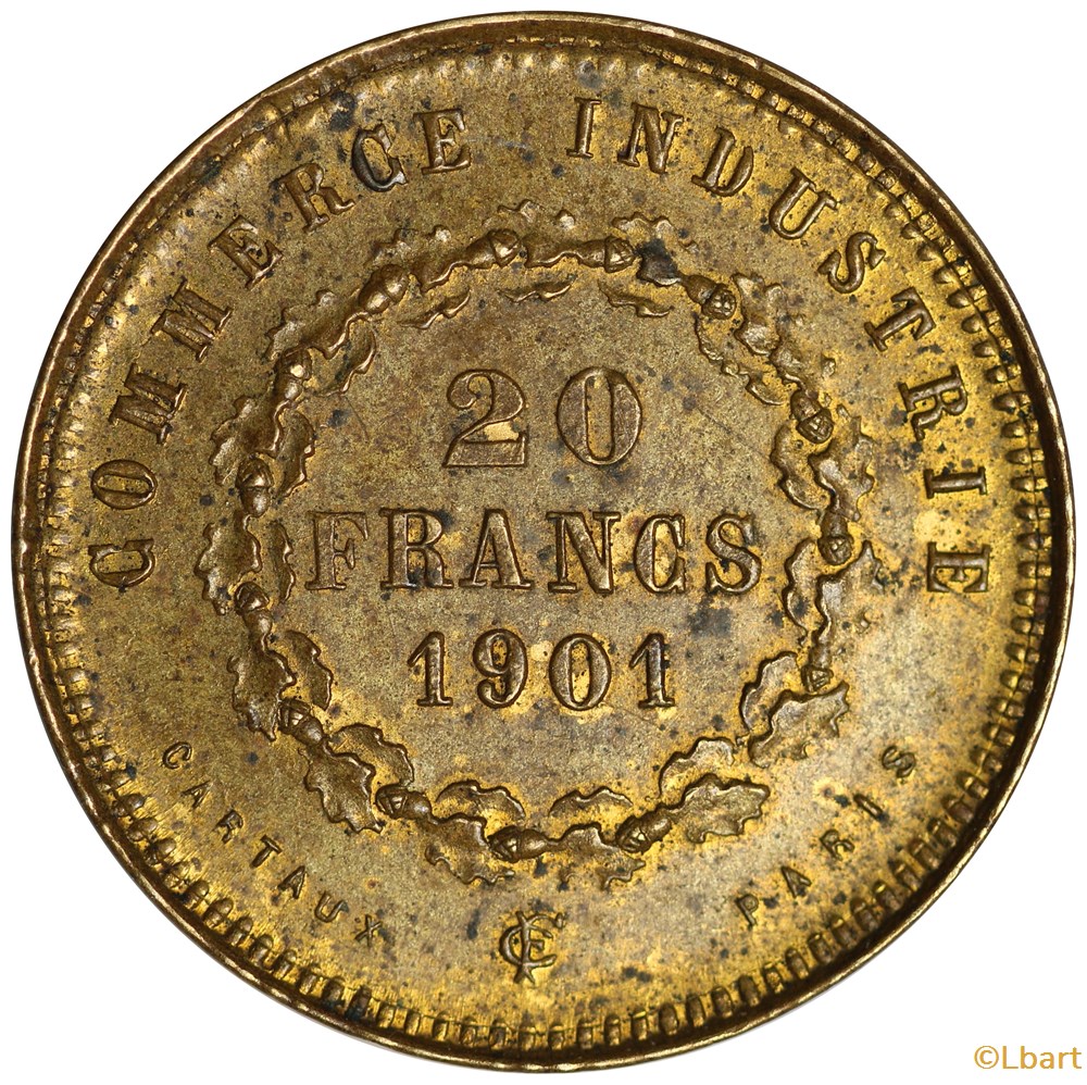 20 Francs 1901 monnaies paranumismatique jetons poids 20 francs 1901