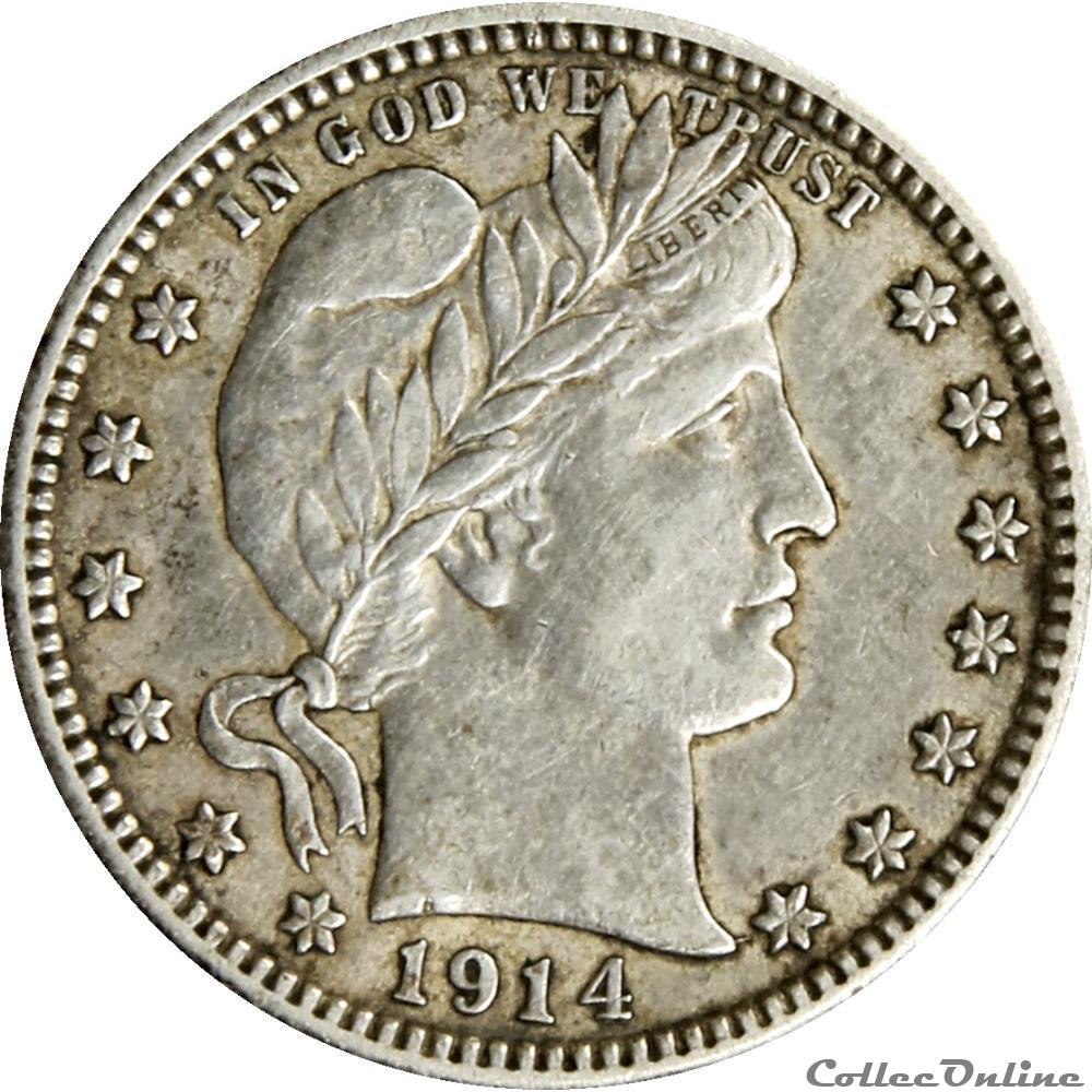 Quarter dollar Barber 1914 monnaies monde etats unis quarter dollar barber 1914