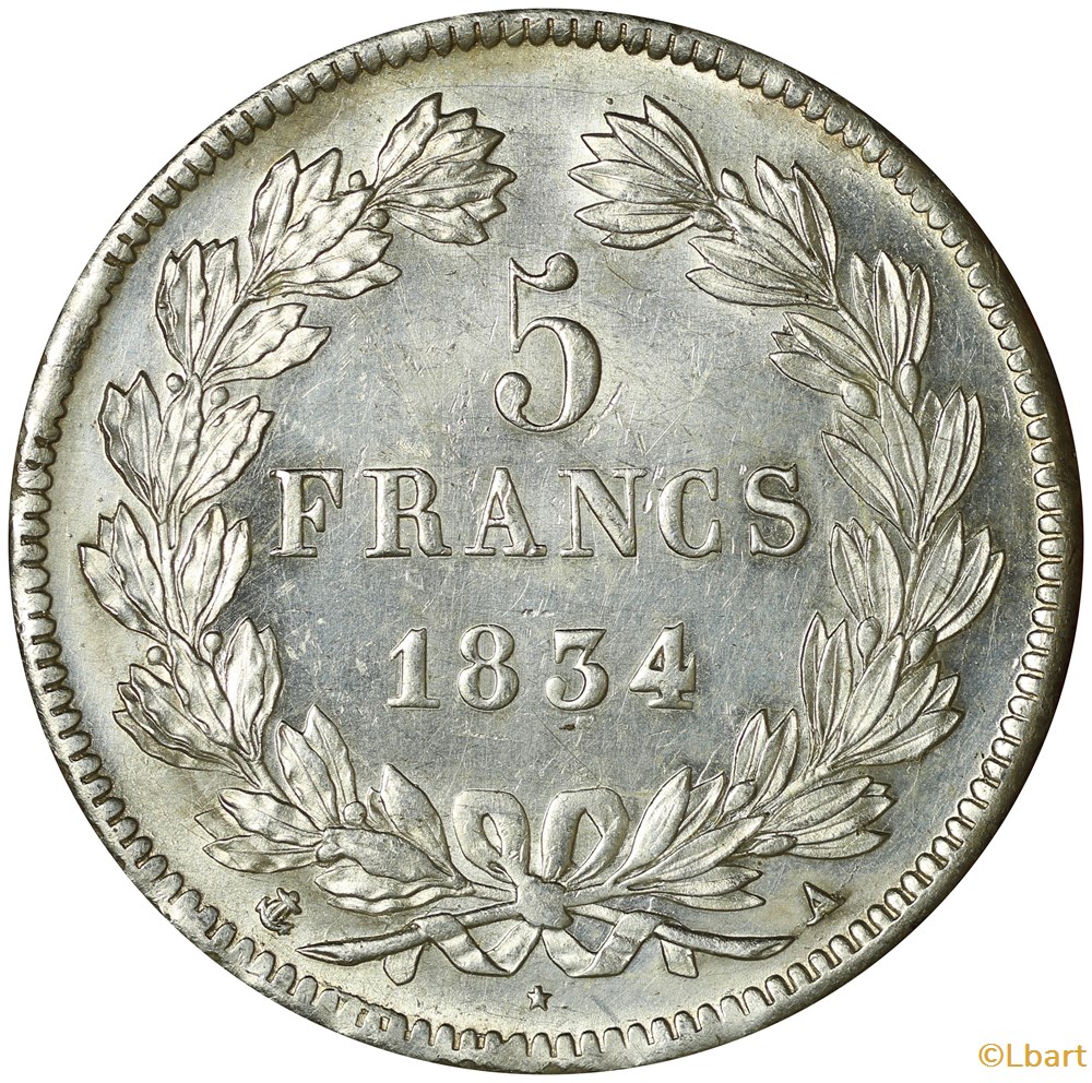 5 FRANCS Louis Philippe 1834 A 2 monnaies monde france 5 francs louis philippe 1834 a