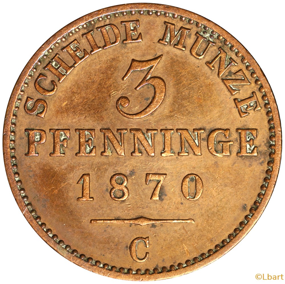 ALLEMAGNE - 3 Pfenninge 1870 C monnaies monde allemagne 3 pfenninge 1870 c