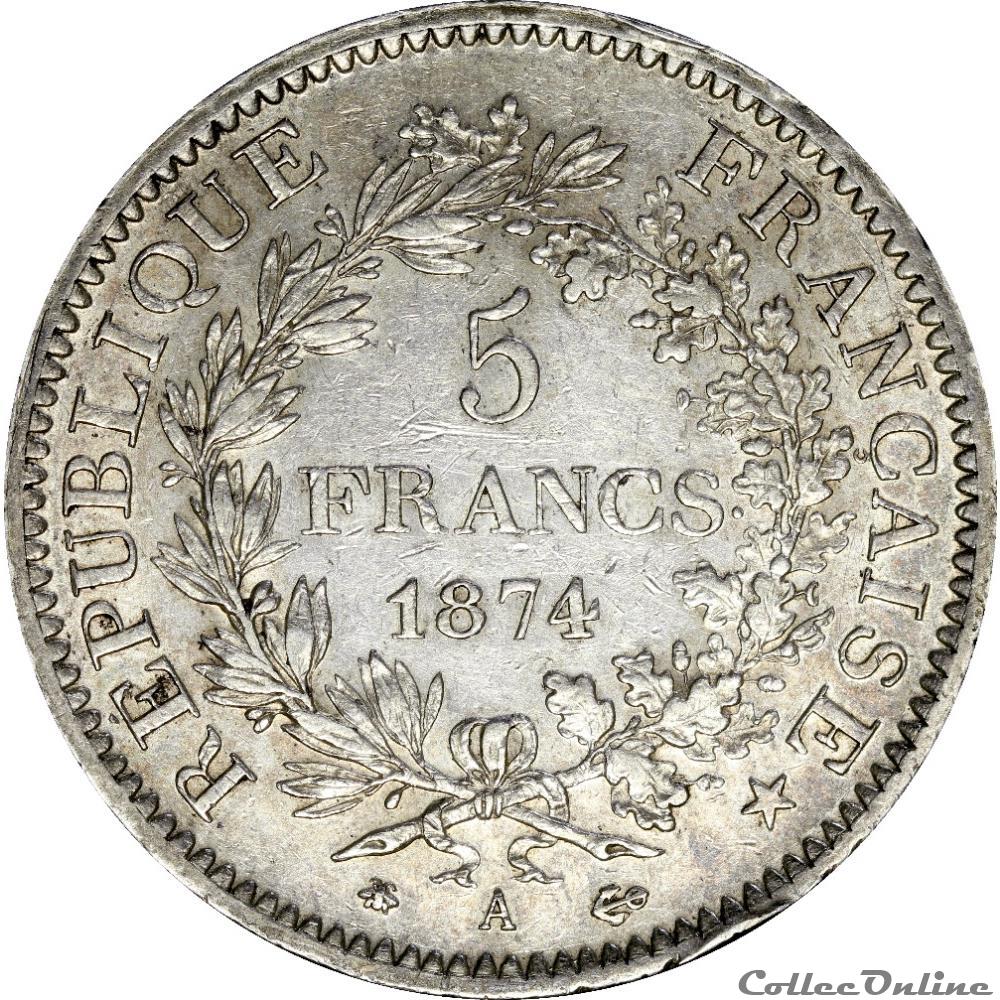 5 FRANCS HERCULE 1874 A _ AR5F-0007 monnaie france moderne 5 francs hercule 1874 a ar5f 0007