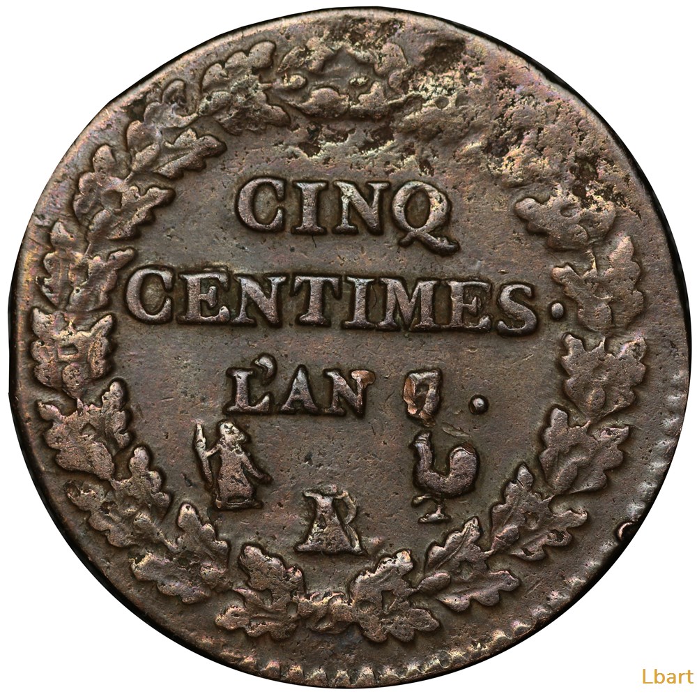 5 centimes 1799 an 7/5 et A/R 2 monnaies monde france 5 centimes 1799 an 7 5 et a r