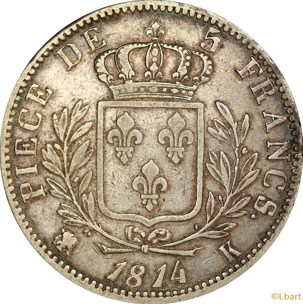 5 francs Louis XVIII-1814 K - AR5F-0004/B monnaies monde france 5 francs louis xviii 1814 k ar5f 0004 b