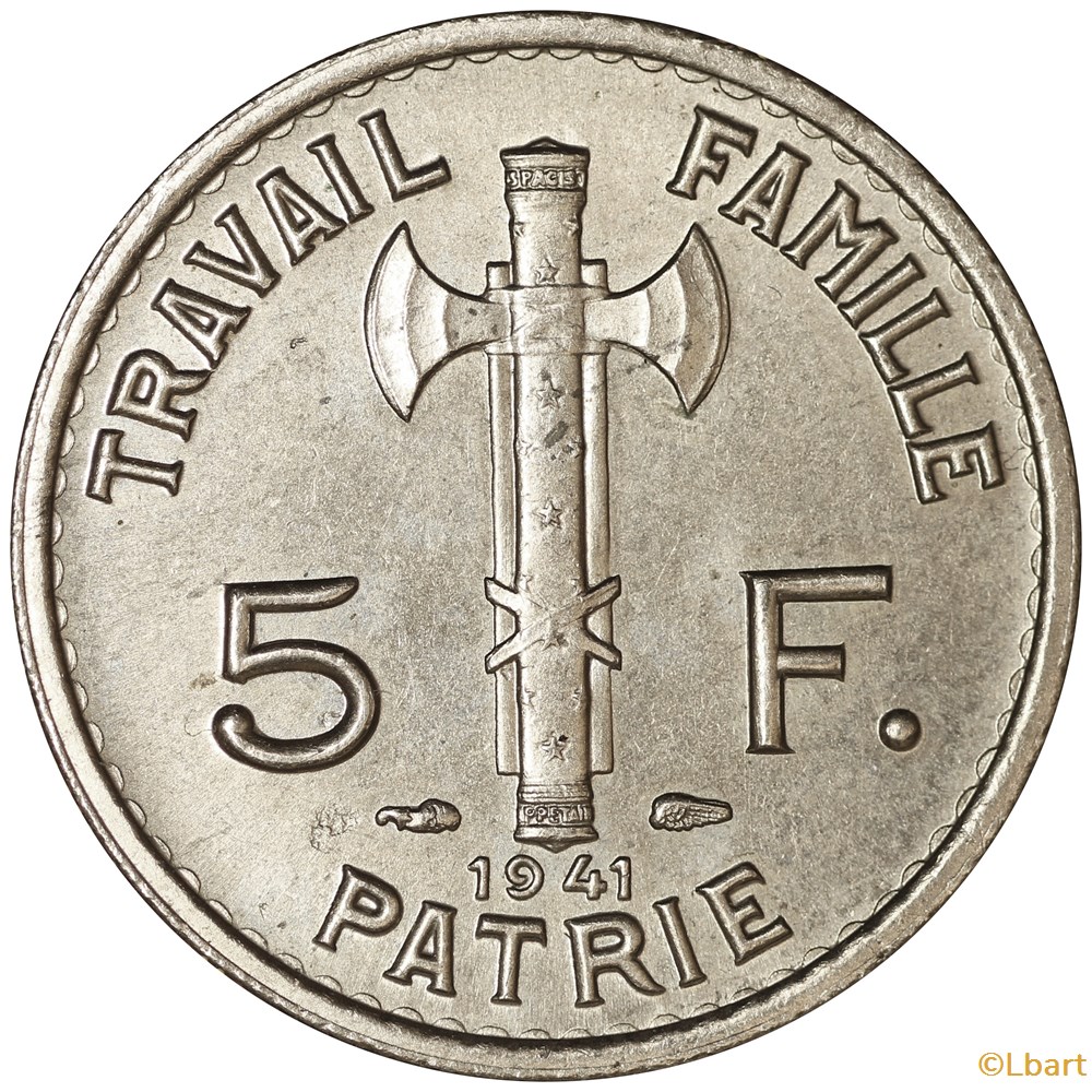 5 FRANCS PETAIN 1941 2 monnaies monde france 5 francs petain 1941
