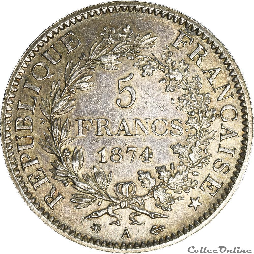 5 FRANCS HERCULE 1874 A _ AR5F-0001 monnaie france moderne 5 francs hercule 1874 a ar5f 0001