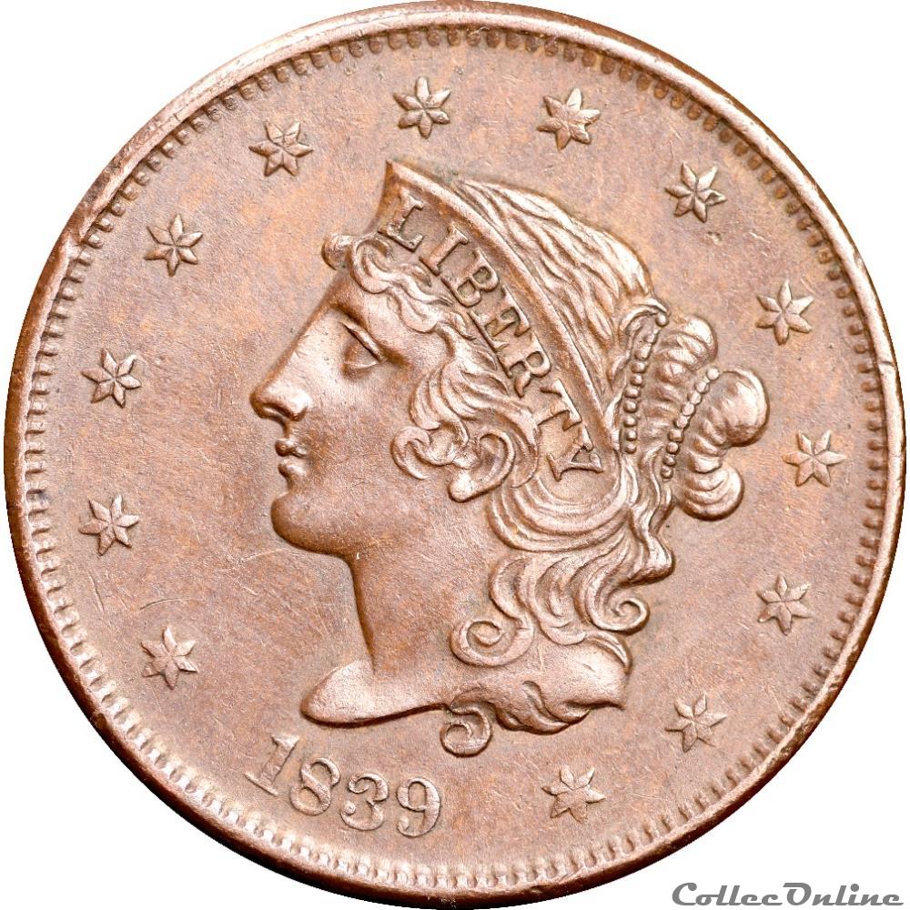 ONE CENT Variante rare 1839 2 monnaies monde etats unis one cent variante rare 1839