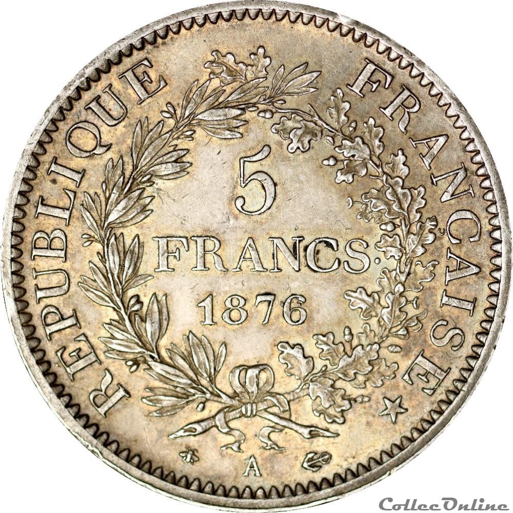 5 FRANCS HERCULE 1876 A _ AR5F-0029 monnaie france moderne 5 francs hercule 1876 a ar5f 0029