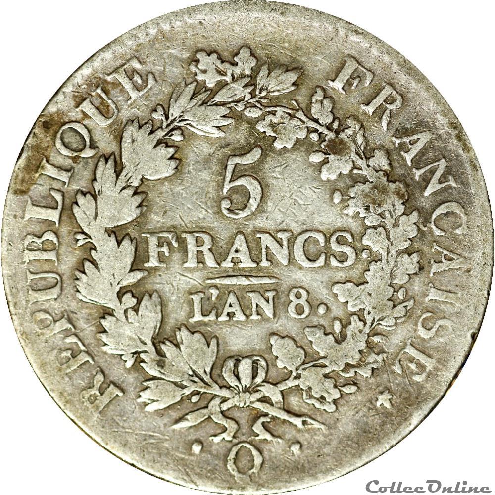 5 francs Union et Force L' AN8 - Perpignan - AR5F-0024 monnaies monde france 5 francs union et force an8 perpignan ar5f 0024
