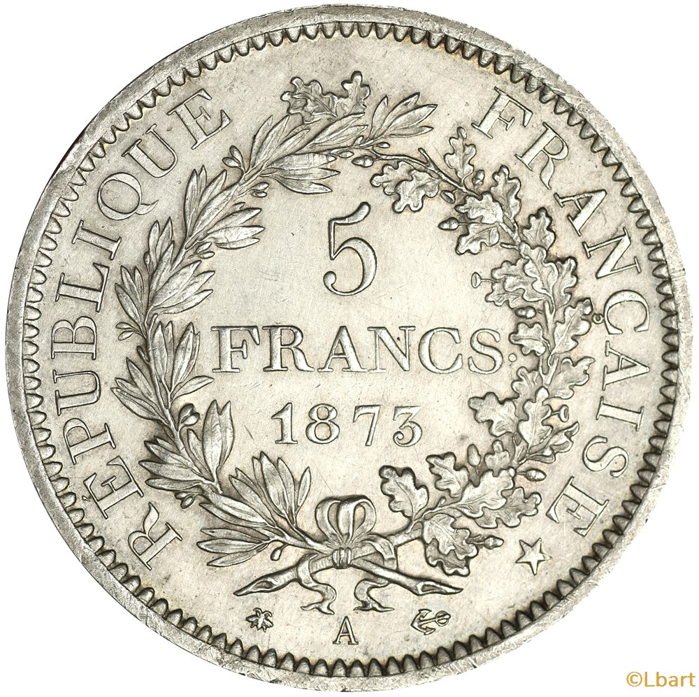 5 FRANCS HERCULE 1873 A _ AR5F-0026 monnaies monde france 5 francs hercule 1873 a ar5f 0026