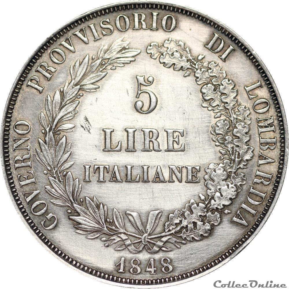 5 Lire Lombardie 1848 Milan - AR5F-0028 monnaies monde italie 5 lire lombardie 1848 milan ar5f 0028