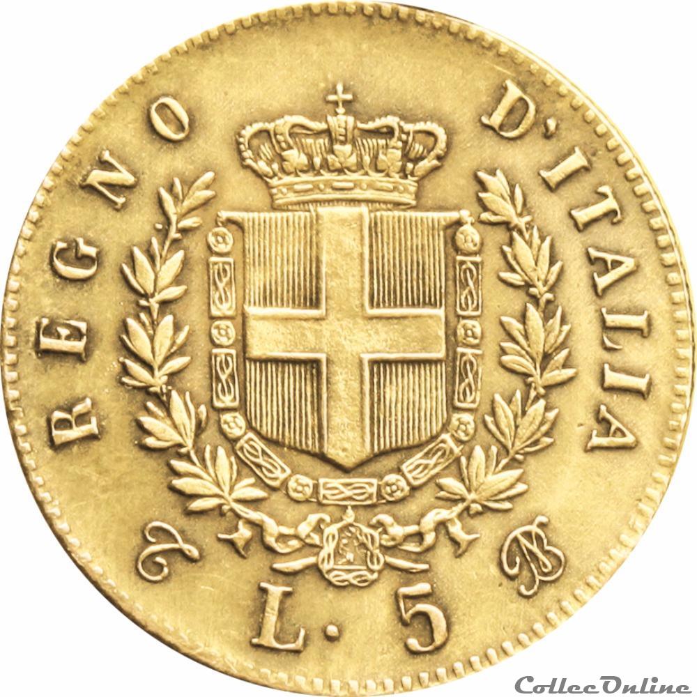 Italie - 05 Lire 1865 T (OR5F-062) monnaie monde italie 05 lire 1865 t or5f 062