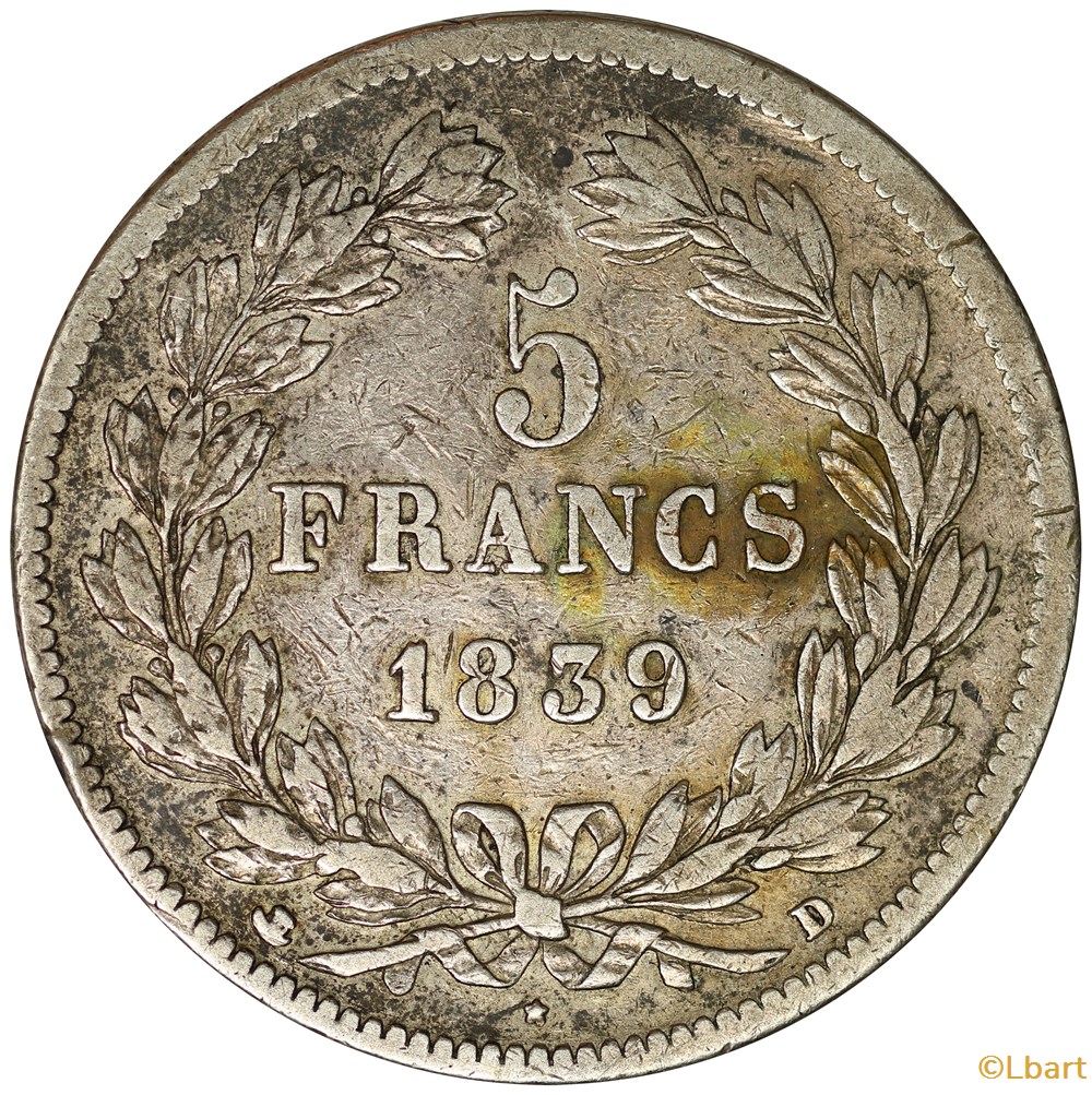 5 FRANCS Louis Philippe 1839 D _ AR5F-0004/D monnaies monde france 5 francs louis philippe 1839 d ar5f 0004 d