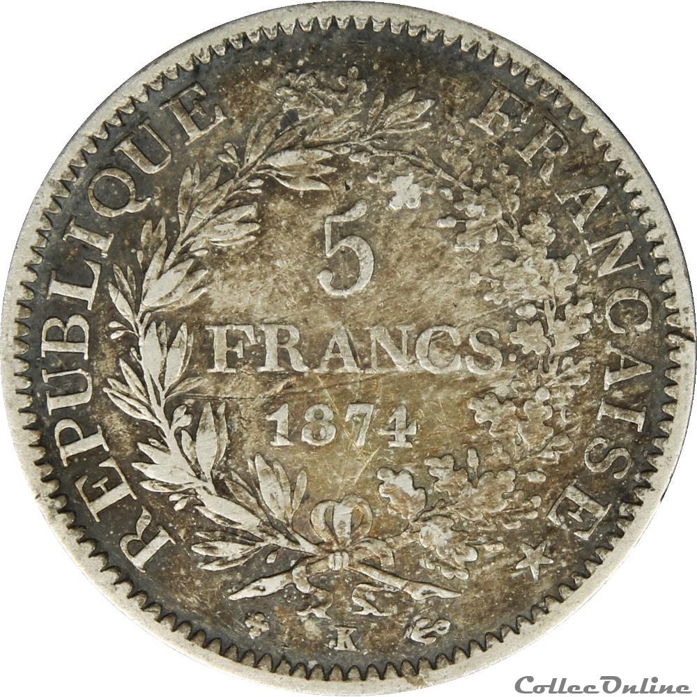 5 FRANCS HERCULE 1874 K _ AR5F-0017 monnaie france moderne 5 francs hercule 1874 k ar5f 0017