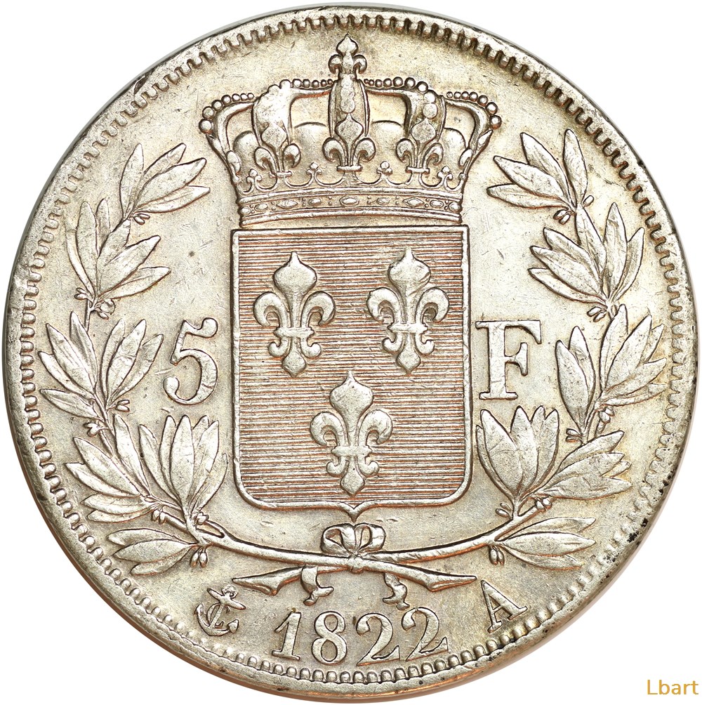 5 francs Louis XVIII-1822 A 3 monnaies monde france 5 francs louis xviii 1822 a