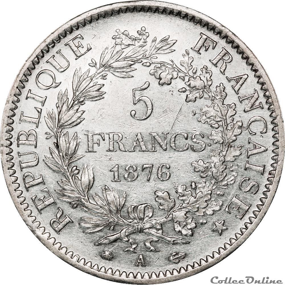 5 FRANCS HERCULE 1876 A _ AR5F-0010 monnaie france moderne 5 francs hercule 1876 a ar5f 0010